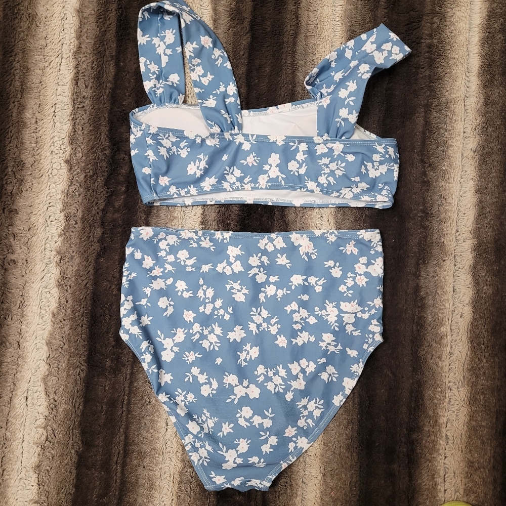 High Waisted Blue Floral Bikini Set Size S - Picture 4 of 5